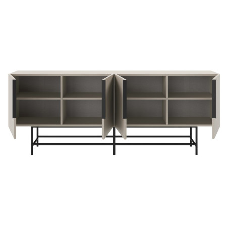 Buffet 4 portes en mélaminé beige et métal noir - ALDINOR