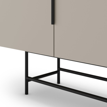 Buffet 4 portes en mélaminé beige et métal noir - ALDINOR