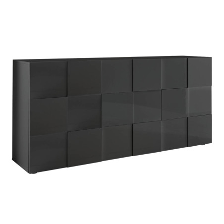 Buffet 3 portes laqué gris carbone relief damiers - REBENA