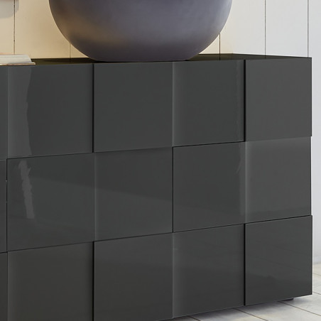 Buffet 3 portes laqué gris carbone relief damiers - REBENA