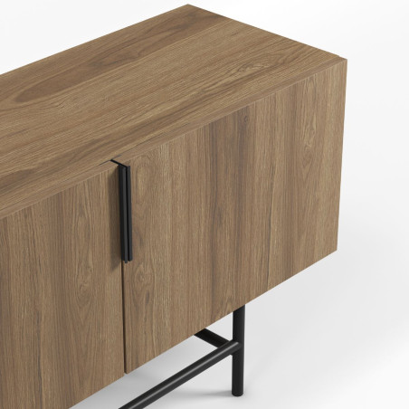 Meuble TV 4 portes en mélaminé aspect bois et métal noir mat - ALDINOR