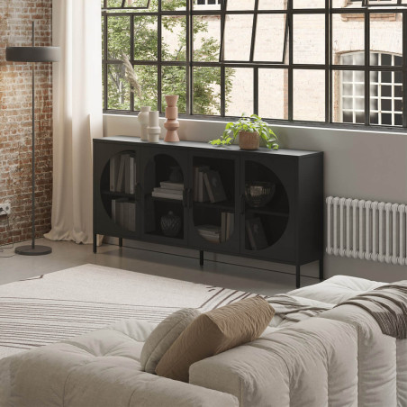 Buffet 4 portes ajourées en métal noir - LIVIRA