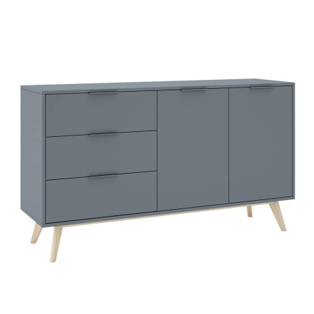 Buffet 2 portes 3 tiroirs scandinave MDF et pin massif gris vert - CANEN