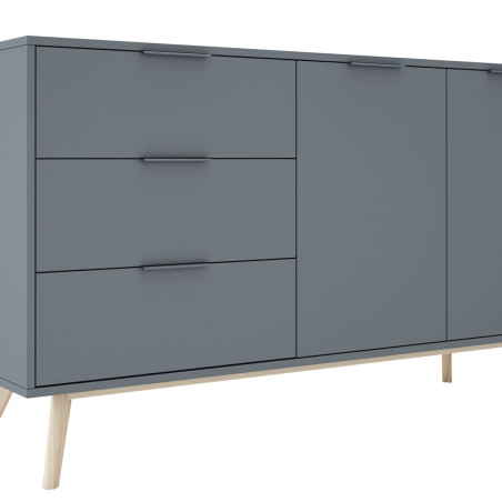 Buffet 2 portes 3 tiroirs scandinave MDF et pin massif gris vert - CANEN