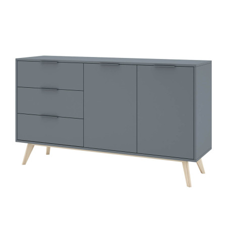 Buffet 2 portes 3 tiroirs scandinave MDF et pin massif gris vert - CANEN