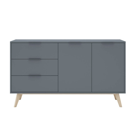 Buffet 2 portes 3 tiroirs scandinave MDF et pin massif gris vert - CANEN