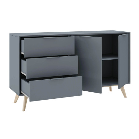 Buffet 2 portes 3 tiroirs scandinave MDF et pin massif gris vert - CANEN