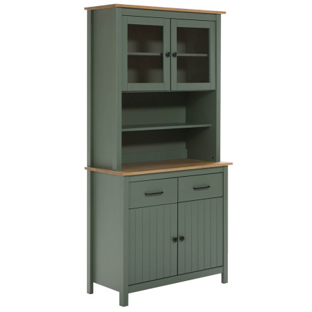 Buffet Haut 4 Portes 2 Tiroirs Bois Ciré Vert - TINIO