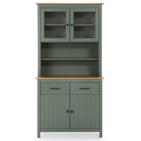 Buffet Haut 4 Portes 2 Tiroirs Bois Ciré Vert - TINIO