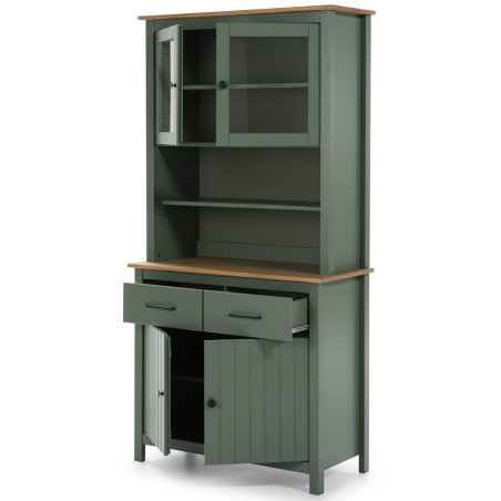 Buffet Haut 4 Portes 2 Tiroirs Bois Ciré Vert - TINIO