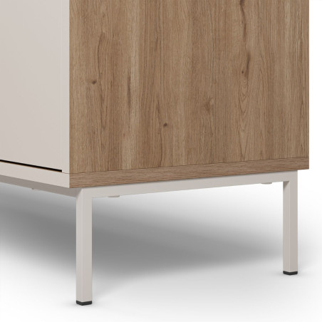 Buffet 4 portes mélaminé beige et aspect bois avec découpe graphique - ANOUKOR