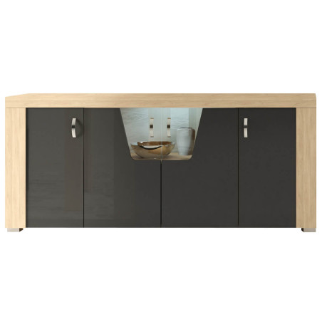 Buffet 4 portes aspect chêne miel avec éclairage led - GUEIO