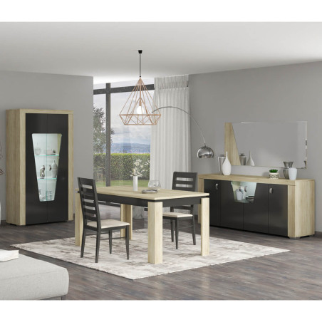 Buffet 4 portes aspect chêne miel avec éclairage led - GUEIO