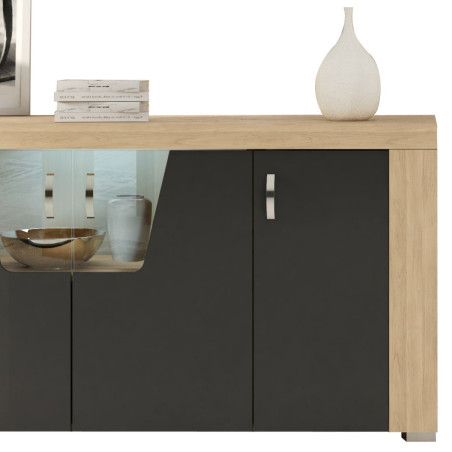 Buffet 4 portes aspect chêne miel avec éclairage led - GUEIO