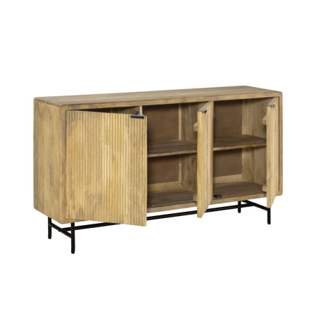 Buffet 3 portes en manguier relief graphique piètement métal noir - MELKOR