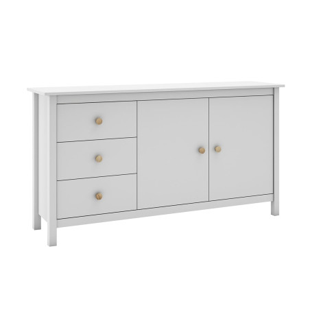 Buffet 2 portes 3 tiroirs en pin massif blanc - DIVA