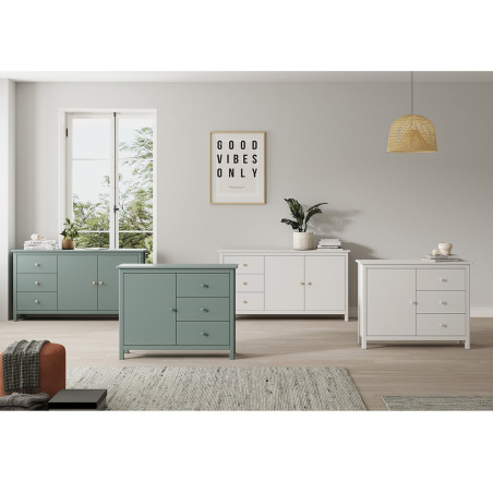 Buffet 2 portes 3 tiroirs en pin massif blanc - DIVA