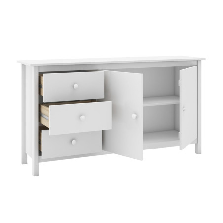 Buffet 2 portes 3 tiroirs en pin massif blanc - DIVA
