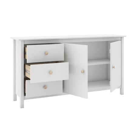 Buffet 2 portes 3 tiroirs en pin massif blanc - DIVA
