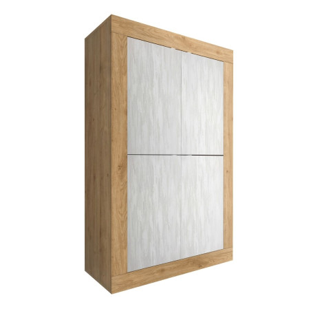 Rangement 4 portes aspect bois finition Cadiz façades blanc texturées - OTELIA