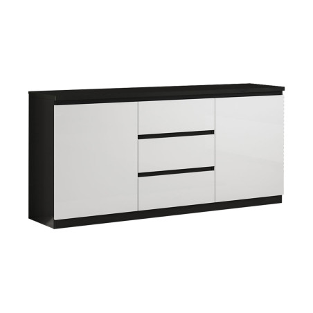Buffet 2 Portes 3 Tiroirs Laqué Noir et Blanc Brillant - DEYTA