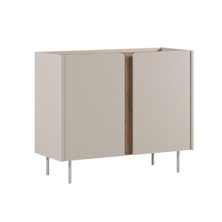 Rangement 2 portes mélaminé beige et aspect bois avec découpe bandeau - LIWENNOR