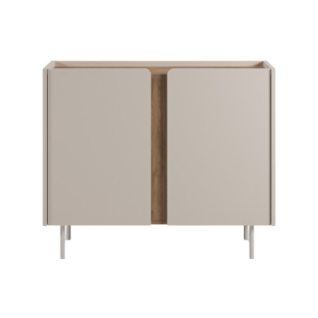 Rangement 2 portes mélaminé beige et aspect bois avec découpe bandeau - LIWENNOR