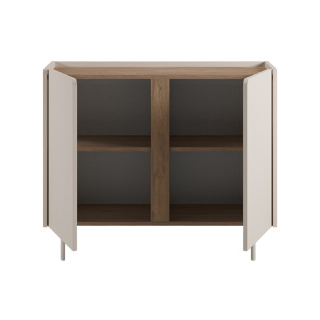 Rangement 2 portes mélaminé beige et aspect bois avec découpe bandeau - LIWENNOR