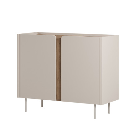 Rangement 2 portes mélaminé beige et aspect bois avec découpe bandeau - LIWENNOR