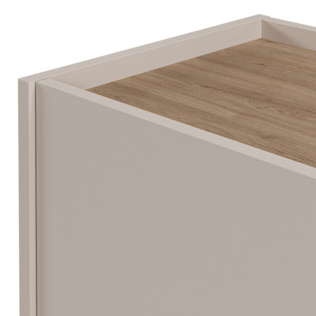 Rangement 2 portes mélaminé beige et aspect bois avec découpe bandeau - LIWENNOR