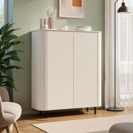 Rangement 2 portes beige poudré coins arrondis pieds métal noir - LYNOR