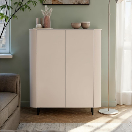 Rangement 2 portes beige poudré coins arrondis pieds métal noir - LYNOR