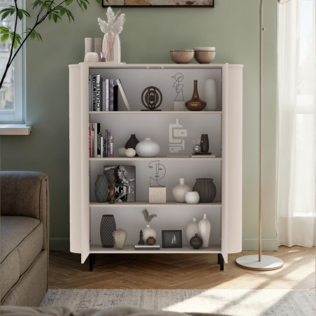 Rangement 2 portes beige poudré coins arrondis pieds métal noir - LYNOR