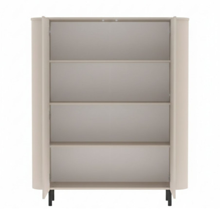 Rangement 2 portes beige poudré coins arrondis pieds métal noir - LYNOR
