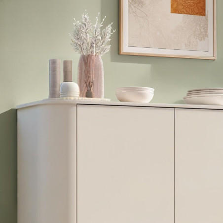 Rangement 2 portes beige poudré coins arrondis pieds métal noir - LYNOR
