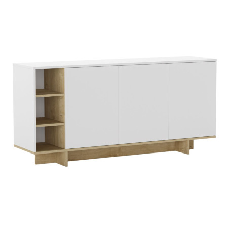 Buffet 3 portes 3 niches 170 cm blanc et effet bois - ESQUISSOR