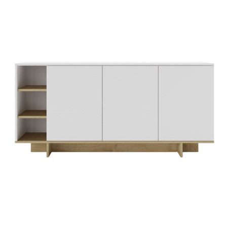 Buffet 3 portes 3 niches 170 cm blanc et effet bois - ESQUISSOR