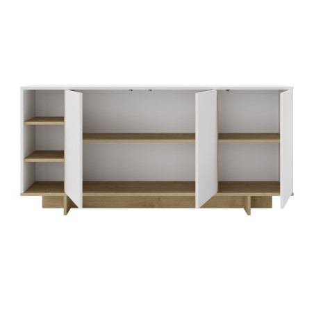Buffet 3 portes 3 niches 170 cm blanc et effet bois - ESQUISSOR