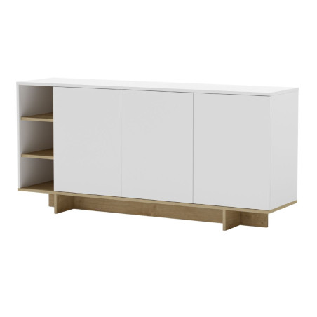 Buffet 3 portes 3 niches 170 cm blanc et effet bois - ESQUISSOR