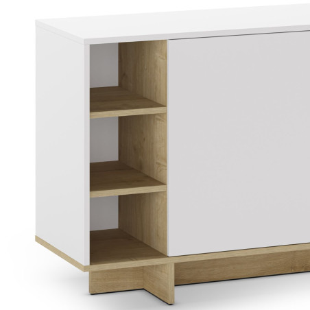 Buffet 3 portes 3 niches 170 cm blanc et effet bois - ESQUISSOR