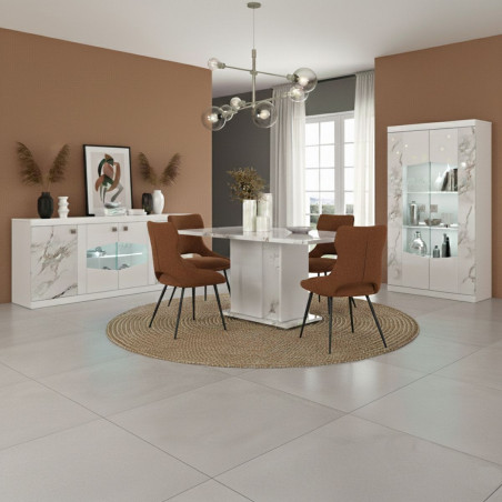 Buffet 4 portes avec leds laqué blanc et imitation marbre - ETOLISOR
