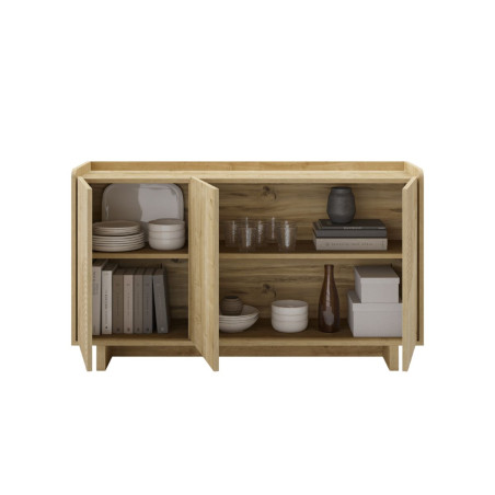 Buffet 3 portes en mélaminé imitation bois à décor relief fraisé - RIADOR