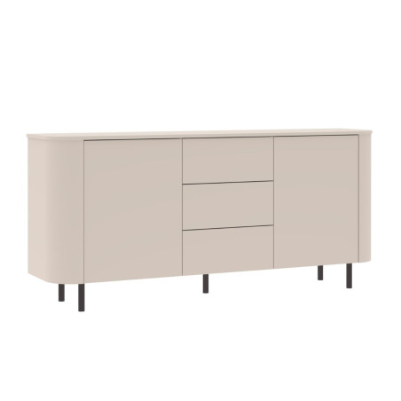 Buffet 2 portes 3 tiroirs beige laqué coins arrondis pieds métal noir - LYNOR