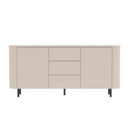 Buffet 2 portes 3 tiroirs beige laqué coins arrondis pieds métal noir - LYNOR