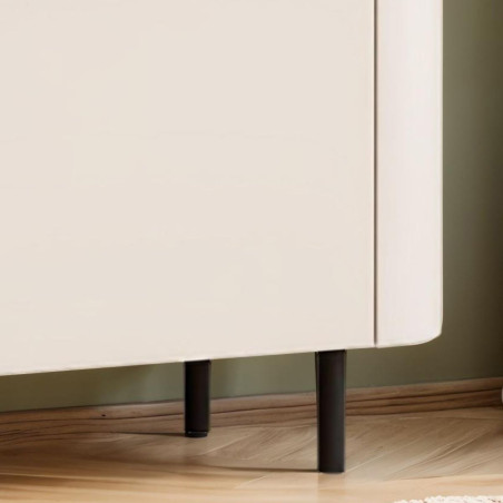Buffet 2 portes 3 tiroirs beige laqué coins arrondis pieds métal noir - LYNOR