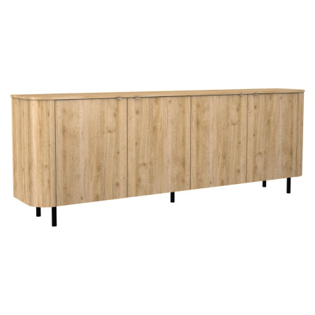 Buffet 4 portes aspect bois coins arrondis pieds métal noir - VIVARINOR