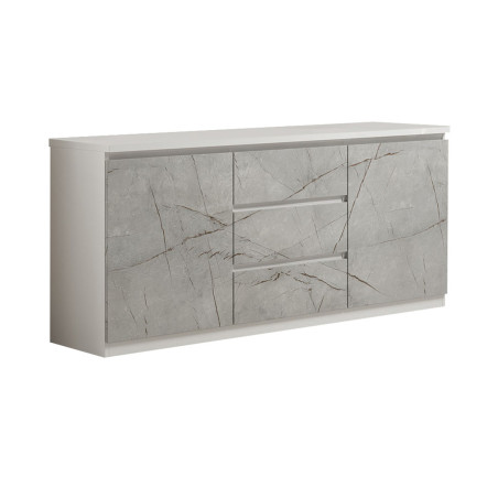 Buffet 2 portes 3 tiroirs laqué blanc et gris marbré - DEYTA