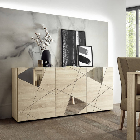 Buffet 3 portes finition bois Samoa avec miroirs - ORINA