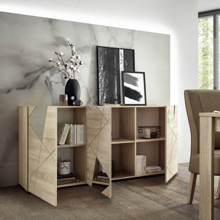 Buffet 3 portes finition bois Samoa avec miroirs - ORINA