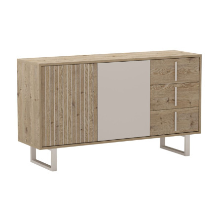 Buffet 2 portes 3 tiroirs imitation bois et beige - MYRINOR